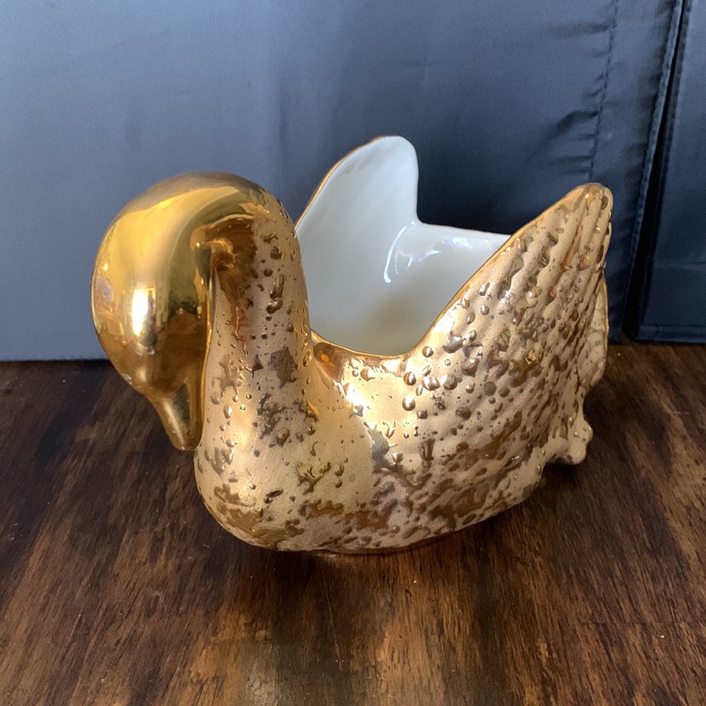 22k Gold Dip Swan Planter Pot Dish Centerpiece by Bel-Terr China EUC - Picture 9 of 9